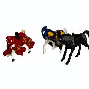 Papo Medieval Knight Horses‎ Figures - Red Blue & Black Set Of 3 Vtg 2002